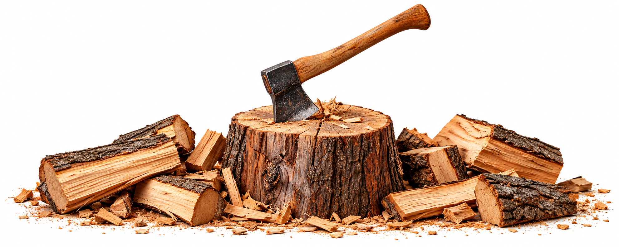 axe and chopped firewood